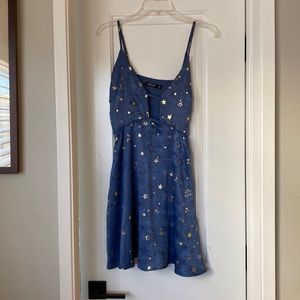 Nasty Gal Blue Dress with Gold Stars, SIZE 2